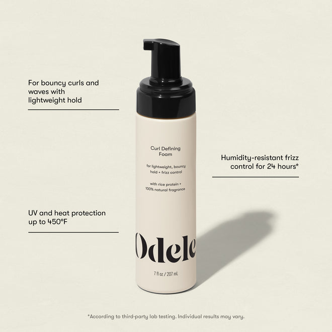 Curl Defining Foam, in a 7 fl oz bottle, delivers bouncy curls and waves with lightweight hold, 24-hour humidity-resistant frizz control, a silicone-free formula, and UV/heat protection up to 450°F.